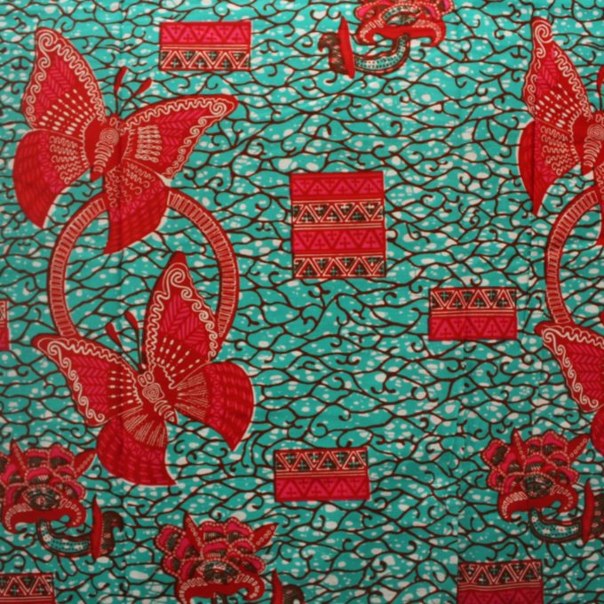 Teal and Red Butterfly Ankara
