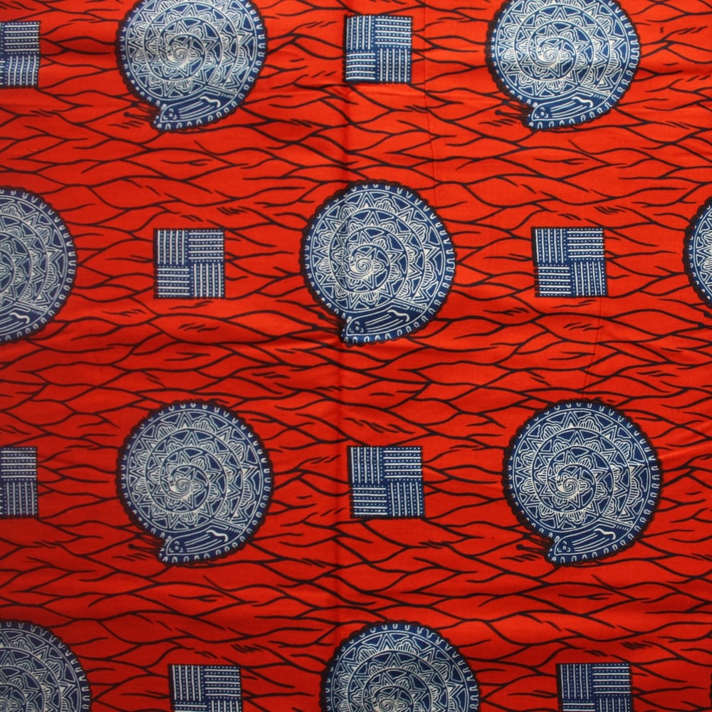 Red and Blue Snail African Fabric