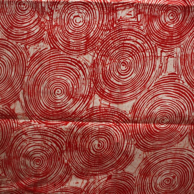 Red and White Swirl Adire Fabric