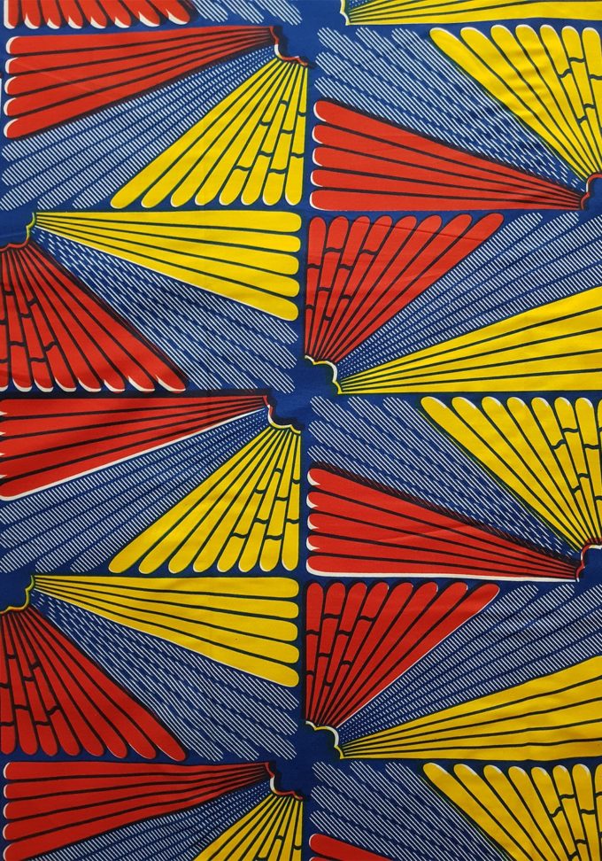 Red, blue and yellow wing print