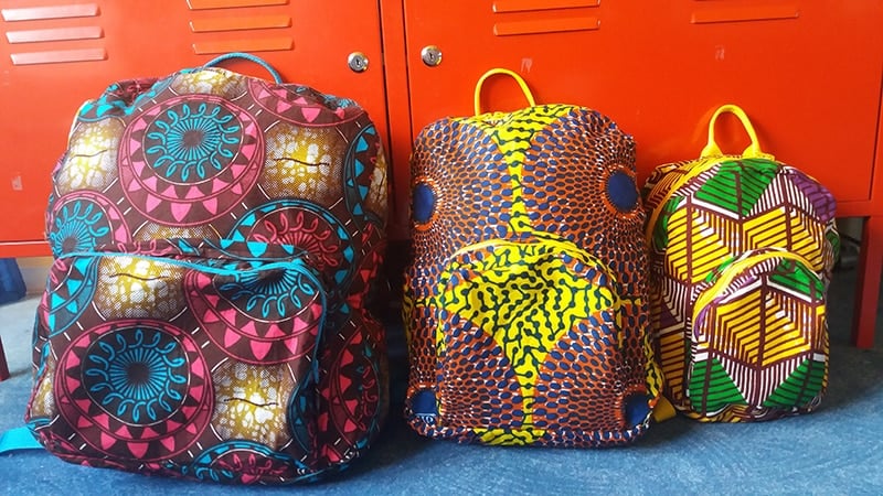 Family of rucksacks by Saskia made in African Wax Print Fabrics