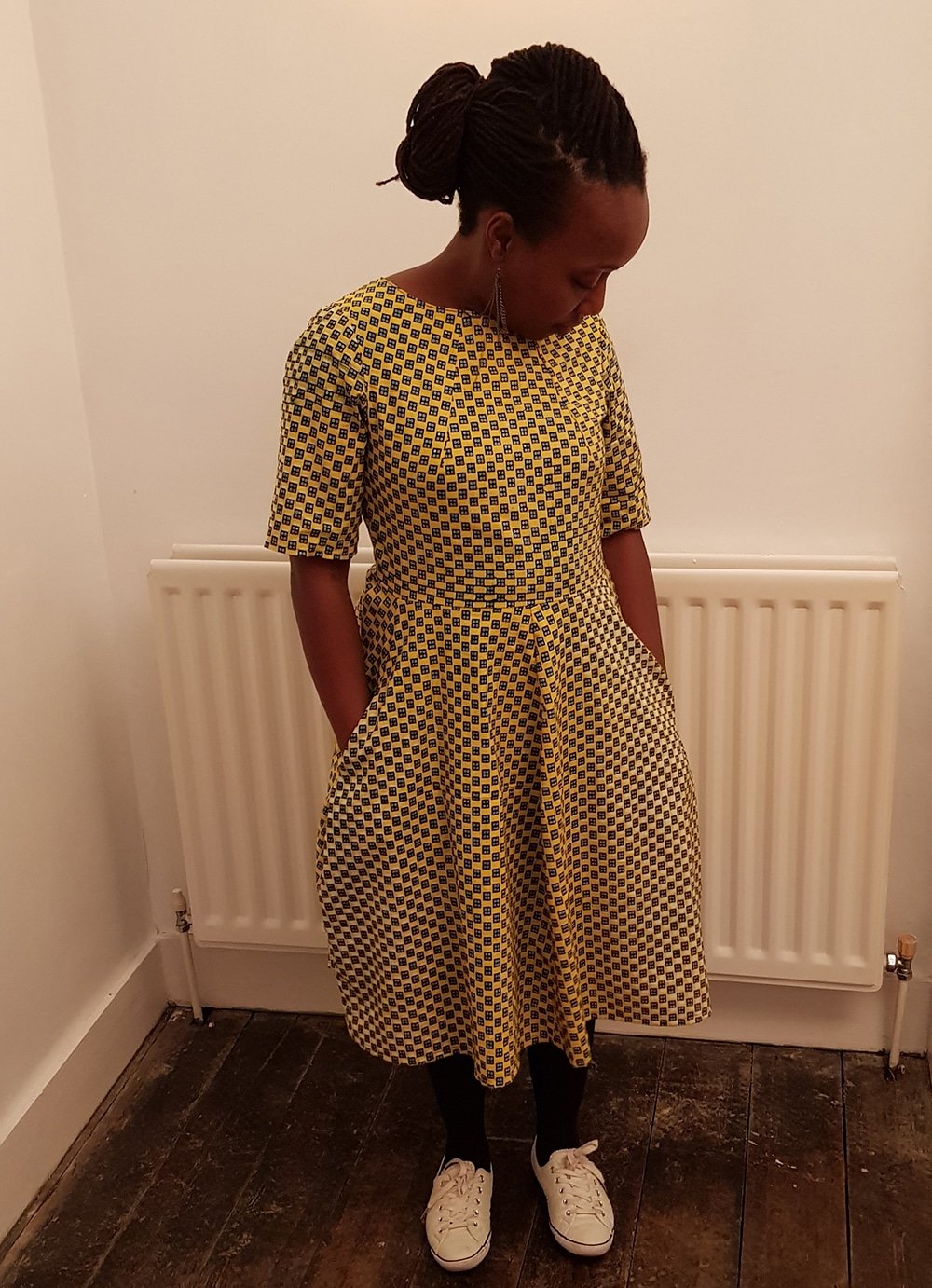 The Assembly Line Shop Tulip Dress in Yellow Dice Ankara by Urbanstax