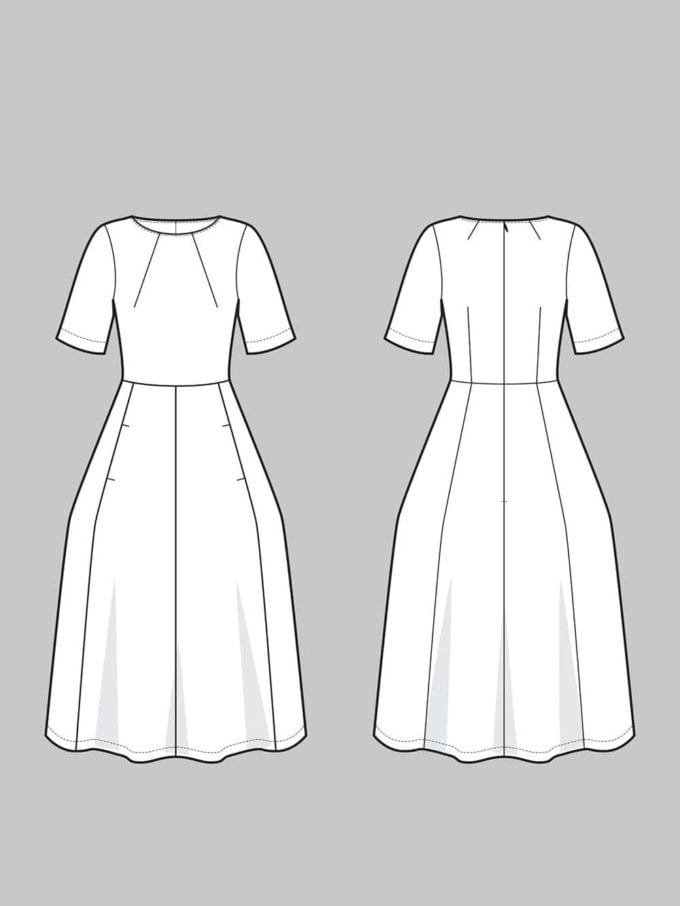 Assembly Line Tulip dress front and back view line drawing
