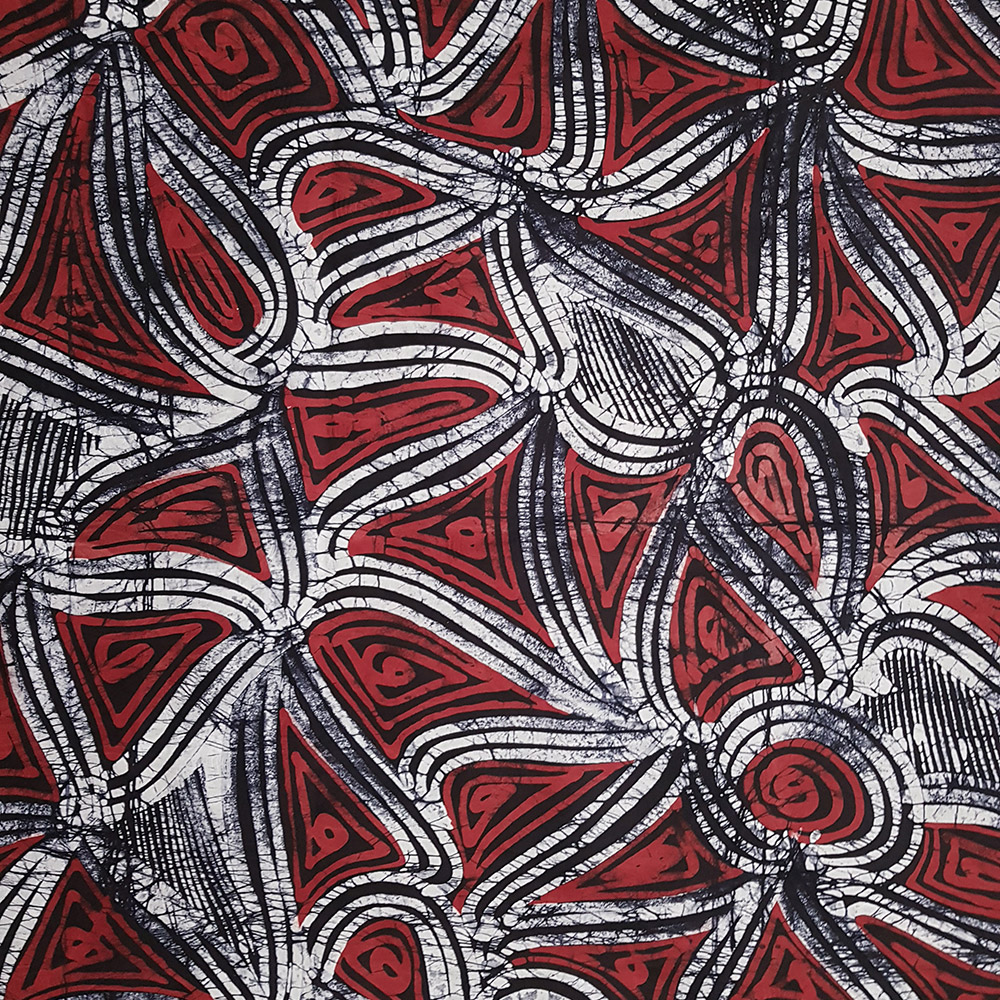 African Batik Fabric, Red and Black Batik, Nigerian Adire, 4.8 Yard Length  