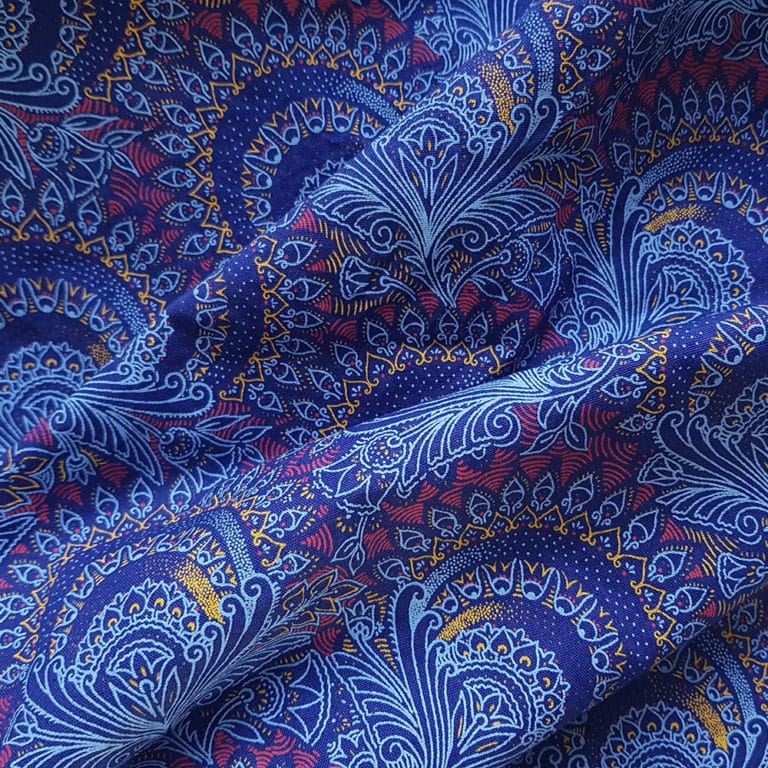 Circus Blue and Yellow Peacock Shweshwe Fabric - Urbanstax