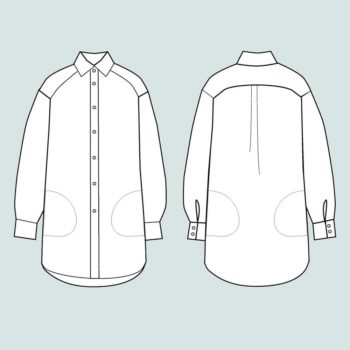 THE ASSEMBLY LINE Oversized Shirt line drawing of front and back