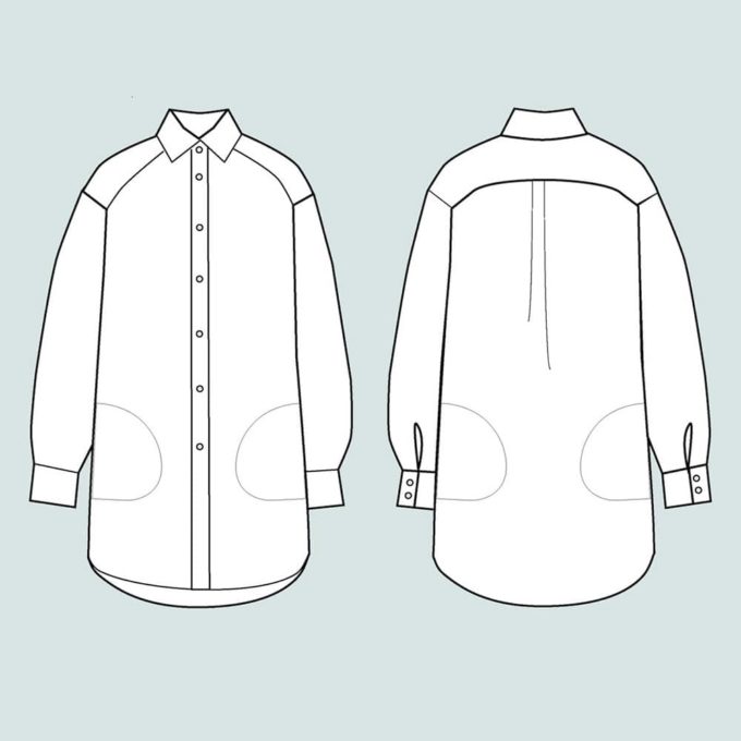 THE ASSEMBLY LINE Oversized Shirt line drawing of front and back