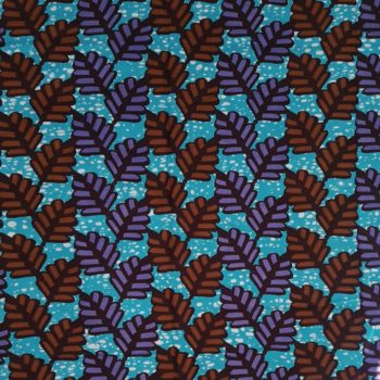 Turquoise ankara print fabric with a leaf pattern