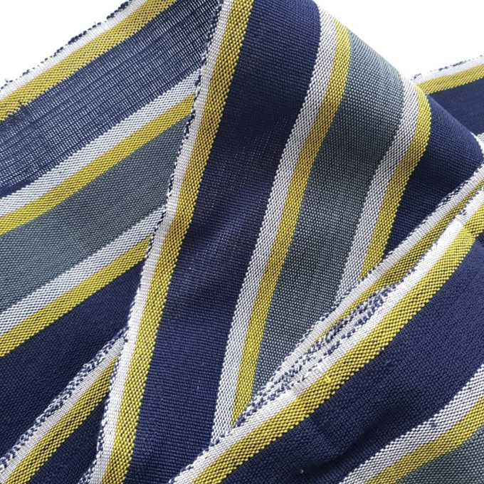 Grey Yellow and blue strip woven Aso Oke