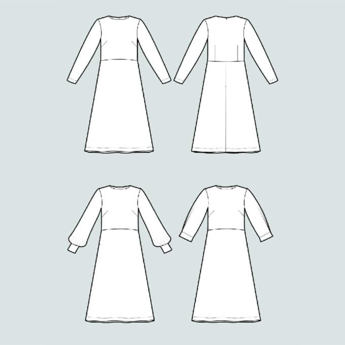 line drawing of The Assembly Line multi sleeve midi dress