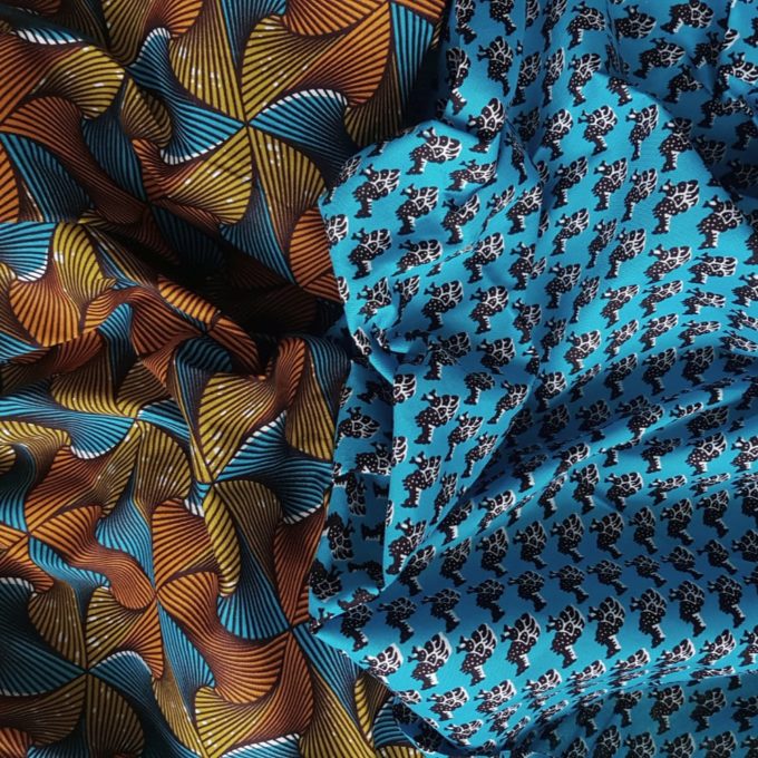Mustard and turquoise African print fabric