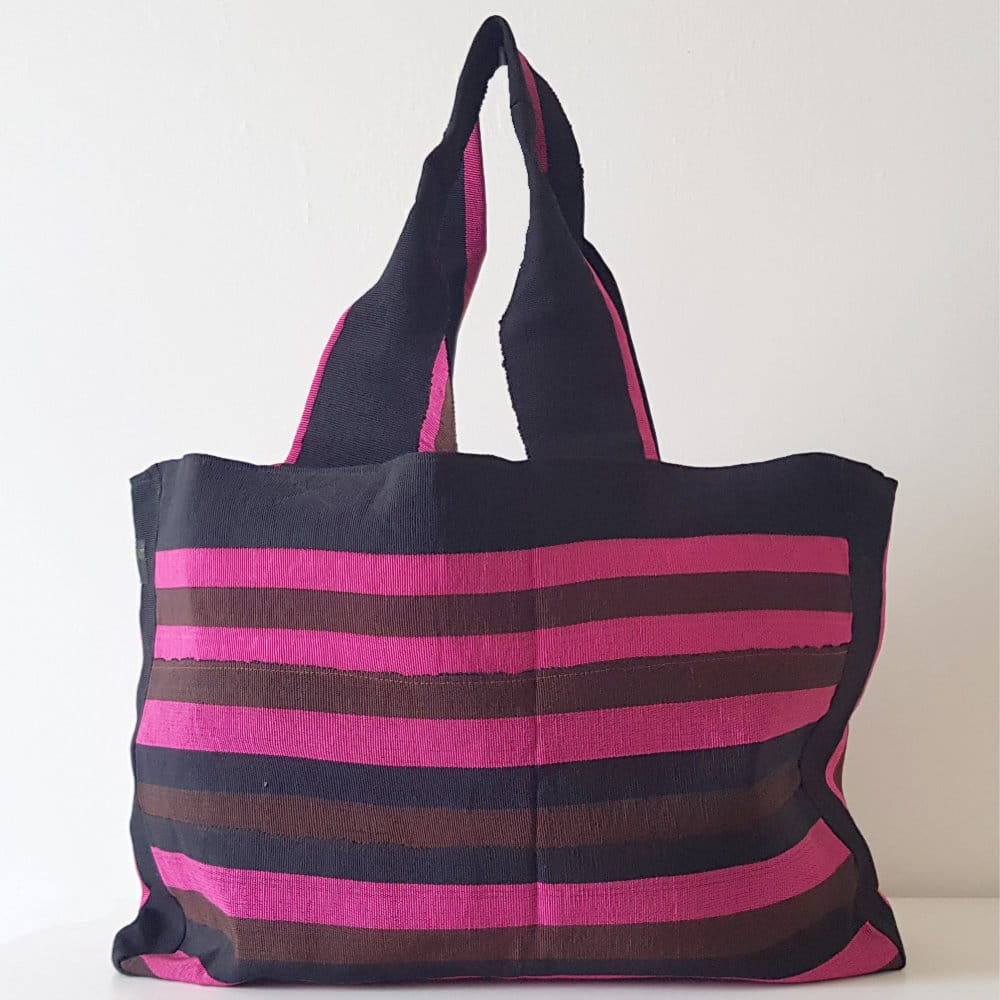 Pink Black and Brown Aso Oke Tommy Tote - Urbanstax