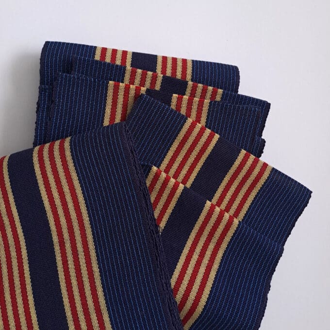 Blue Red and Beige Aso oke strip woven cloth